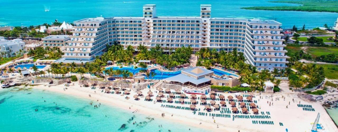 Riu Caribe Cancun Mexico Beach Aerial View From Sea Hotel Exterior