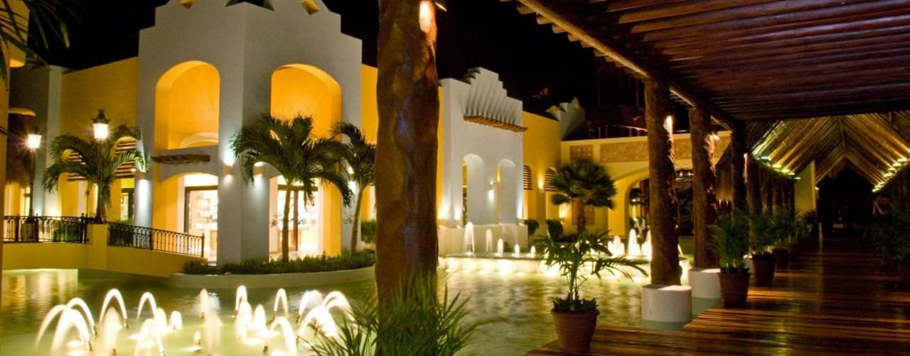 Riviera Maya Mexico Iberostar Paraiso Lindo Amenities Walk Way Fountains Night View