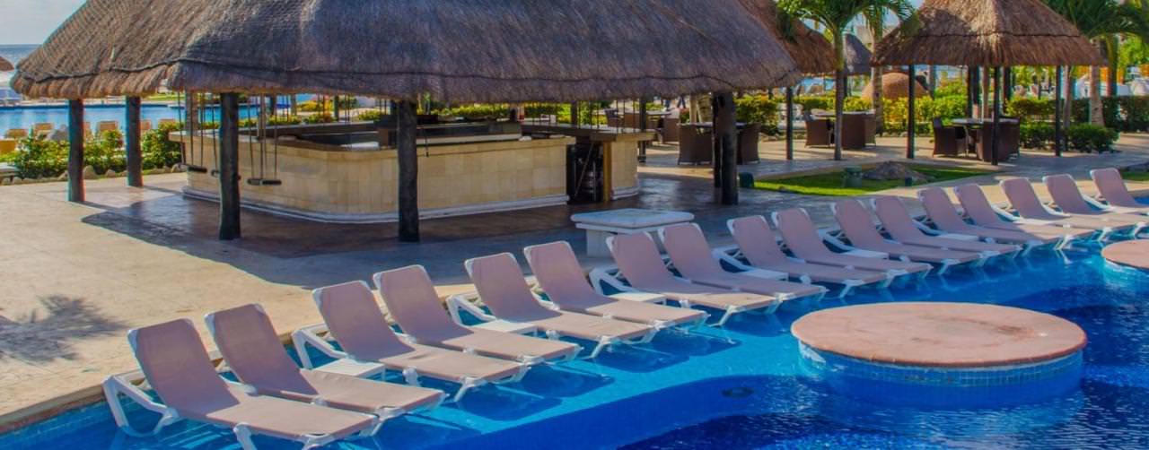 Riviera Maya Mexico Pool Bar Submerged Lounge Chairs Moon Palace Golf Spa Resort